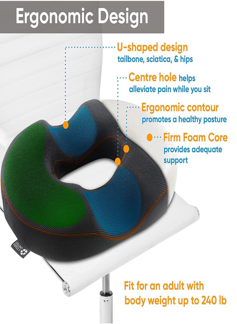 KASTWAVE - Donut Pillow for Tailbone Pain Relief Cushion Hemorrhoid Pillow Two Humps Hip Curve Design for Hemorrhoids Prostate Pregnancy Coccyx Sciatica Post Natal Surgery Portable Donut Cushion - Image 1