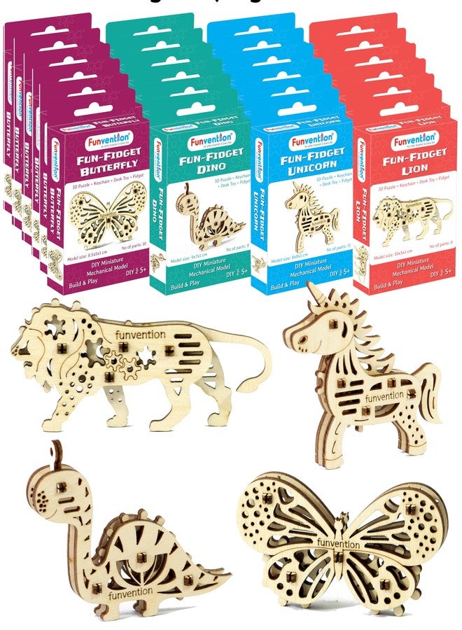 Funvention Birthday Return Gifts Pack of 24 Toys Fun Fidgets Jungle (3 x 4 DIY Miniature Mechanical Models Lion, Butterfly, Unicorn & Dino) Party Pack Return Favors for Kids Art & Craft STEM Learning - Image 1