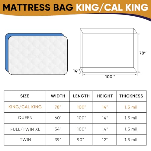 CHUPER King/Cal King Mattress Bag for Moving and Storage, Waterproof Plastic Mattress Cover for Disposal and Protection - Image 2