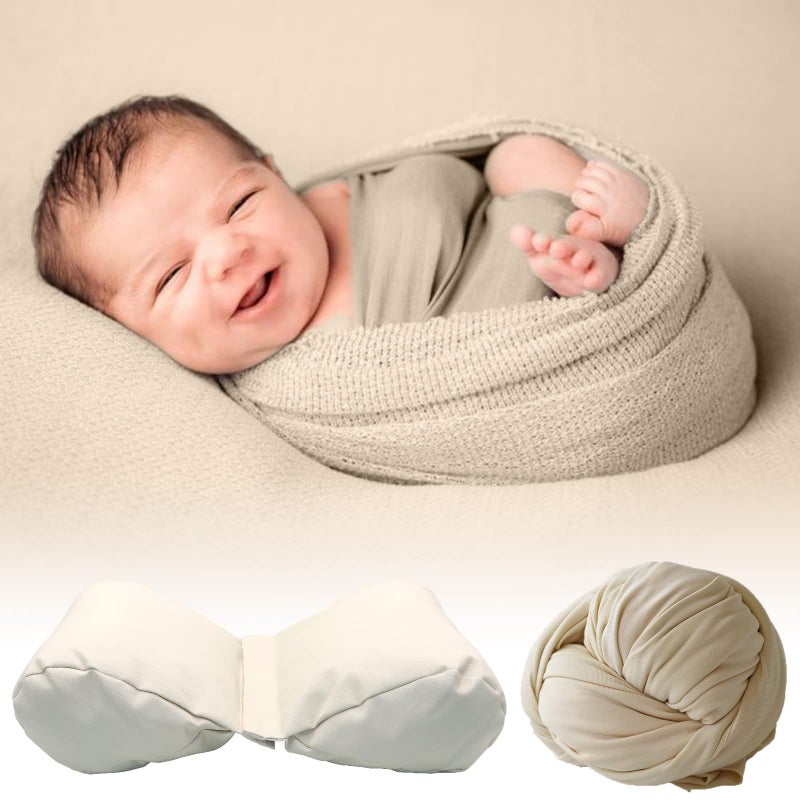 SPOKKI SPOKKI Newborn Baby Photography Butterfly Posing Pillow Baby Photoshoot Props with Long Ripple Beige Pearl Wrap Outfits for Boy Girl Princess