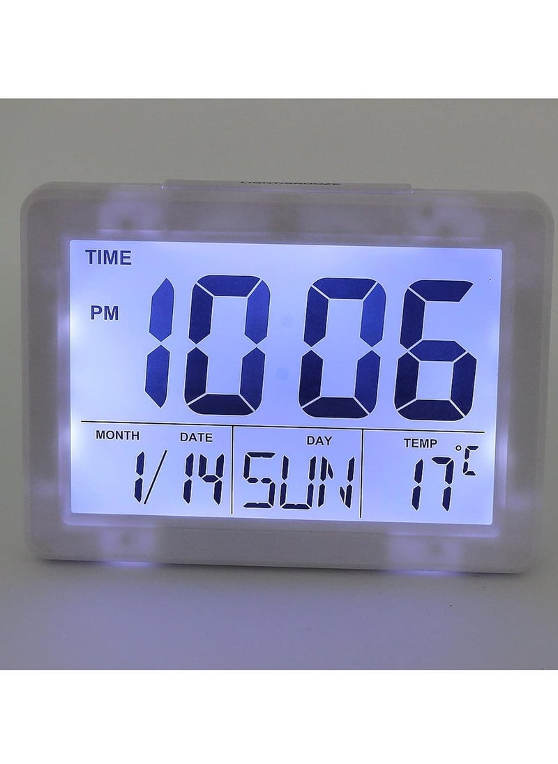 Digital Alarm Clock Calendar, Digital Temperature Display Digital Travel Alarm Clock Battery Operated, Large-Screen Sound Control Clock LED Digital Clock, Electronic Alarm Clock