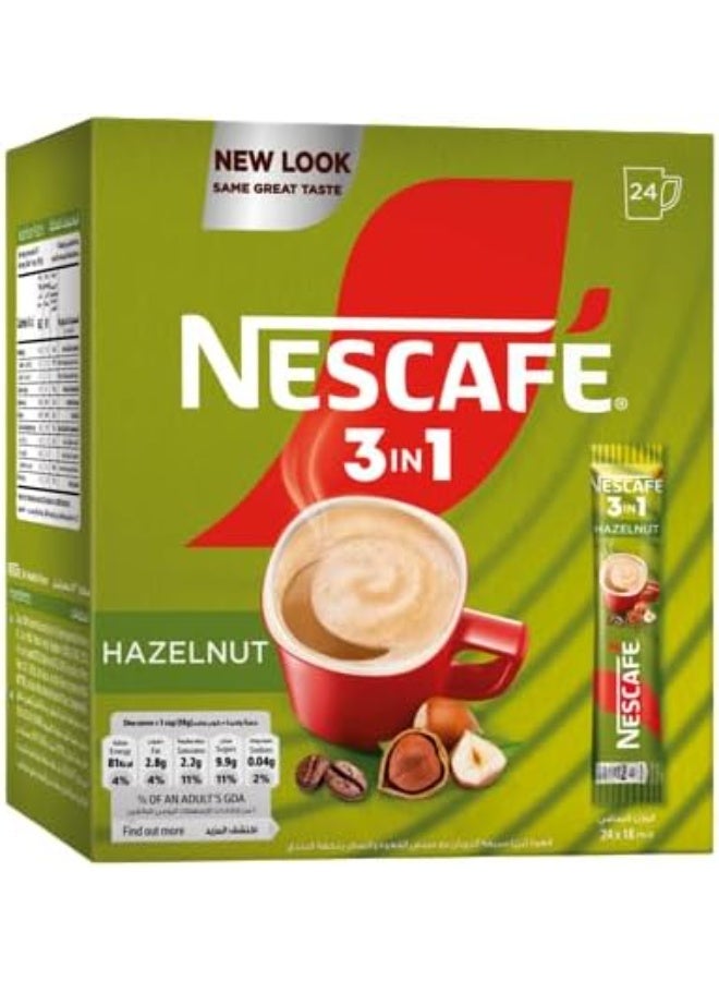 Nescafé 3 in 1 Hazelnut Coffee Sachets, 24 Sachets