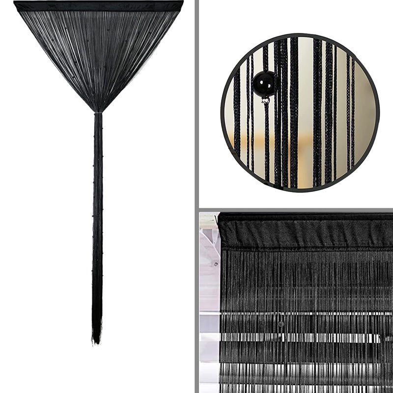 HSYLYM Beaded Curtain Beads Door String Curtains Ideal for Living Room Decor Wall Hanging Fringe Doorway Divider Bedroom Backdrop Hippie Window Closet Privacy Rod Pocket Dense (100x200cm Black) - Image 4