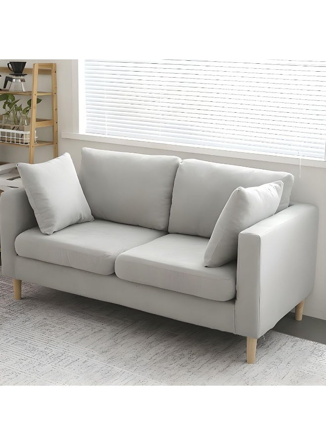 Fabric Loveseat with Square Arms and Bolster Pillows in a Modernist Style (Light Grey)