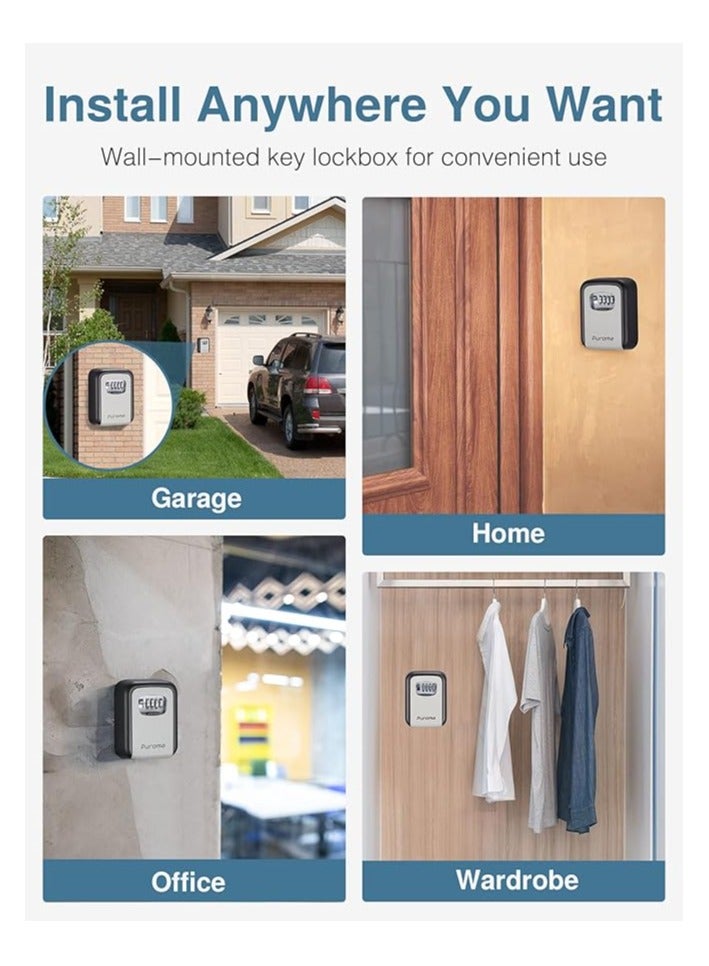 صندوق قفل مفتاح الأمان، صندوق قفل مضاد للماء برمز مكون من 4 أرقام لتخزين المفاتيح، تخزين على الحائط بسعة كبيرة لـ 5 مفاتيح لمفتاح المنزل، مفتاح السيارة الخاص، بطاقة الهوية (أسود وأخضر) - Image 3
