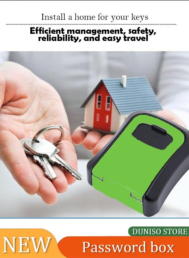 صندوق قفل مفتاح الأمان، صندوق قفل مضاد للماء برمز مكون من 4 أرقام لتخزين المفاتيح، تخزين على الحائط بسعة كبيرة لـ 5 مفاتيح لمفتاح المنزل، مفتاح السيارة الخاص، بطاقة الهوية (أسود وأخضر) - Image 1