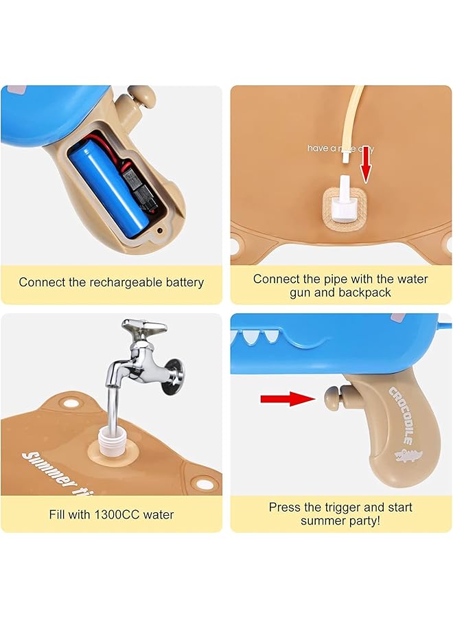 SYOSI Backpack Crocodile Water Guns For Kids Ages 4 8 – Automatic Squirt Gun With 1300Cc High Capacity And 20 Ft Range – Perfect For Summer Fun! - Image 5