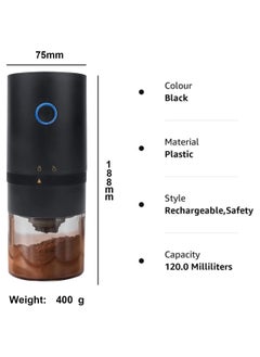 ABJ Electric Coffee Grinder, USB Rechargeable, Easy Push Button Operation with Brush, Removable Chamber for Home, Travel, Office Cafe  - Image 4