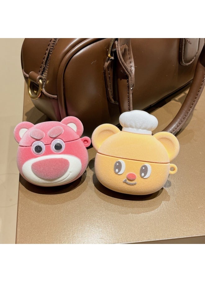 Generic - Flocking Cute Animal AirPods Pro Protective Case 1/2 Generation For Apple Bluetooth Headphone Case AirPods4-Color:Strawberry Bear + Pendant-Applicable Models:Airpods Pro/pro2 - Image 1