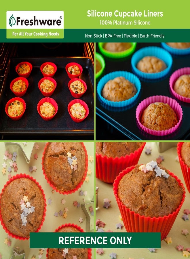 Freshware Cupcake Liners, Pack of 12 Silicone Muffin Cups, Baking Cups, Reusable & Non-stick Cupcake Liners for Party Halloween Christmas, Large Round - Image 2