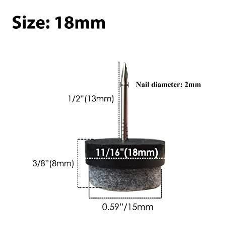 Gutapo 40pcs Round Heavy Duty Nail-on Felt Pad for Furniture Chair Table Leg Feet Floor Protectors Slide Smoothly (Black, Pad Diameter 18mm) - Image 2