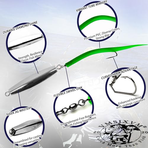 VMSIXVM Diamond Jigs Saltwater Fishing Lures 116oz Flat Metal Jigging Spoon Baits for Surf Fishing Bottom Bouncing Sinking Casting Vertical Ocean Lures for Bluefish Striper Tuna Salmon Freshwater - Image 3