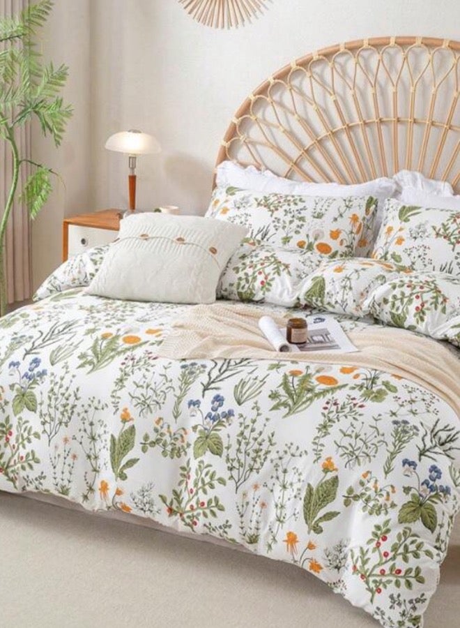 LUNA Home King size 6 pieces duvet cover set, plant pattern with yellow floral design. - Image 2