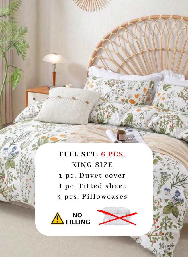 LUNA Home King size 6 pieces duvet cover set, plant pattern with yellow floral design. - Image 3