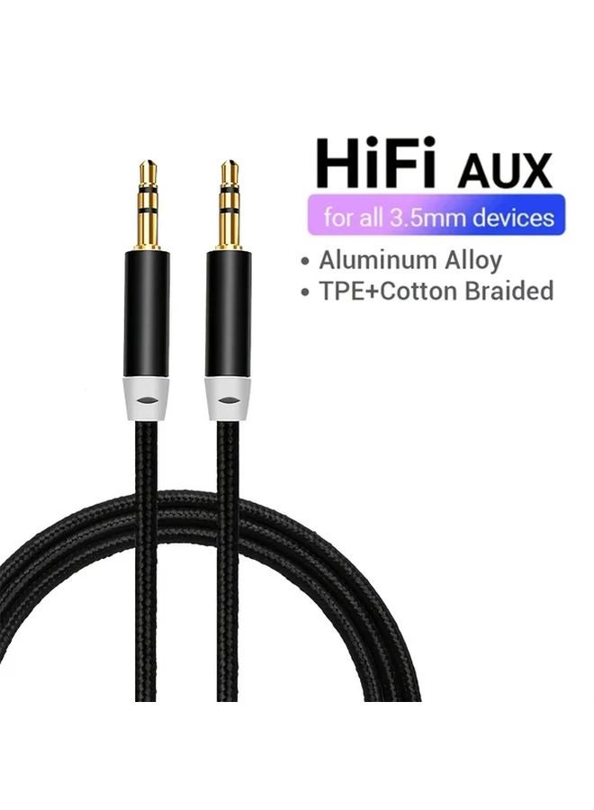 Black 3 5mm AUX Audio Cable Nylon Braid Gold Plated Connectors for Phone Car Speaker - Image 1