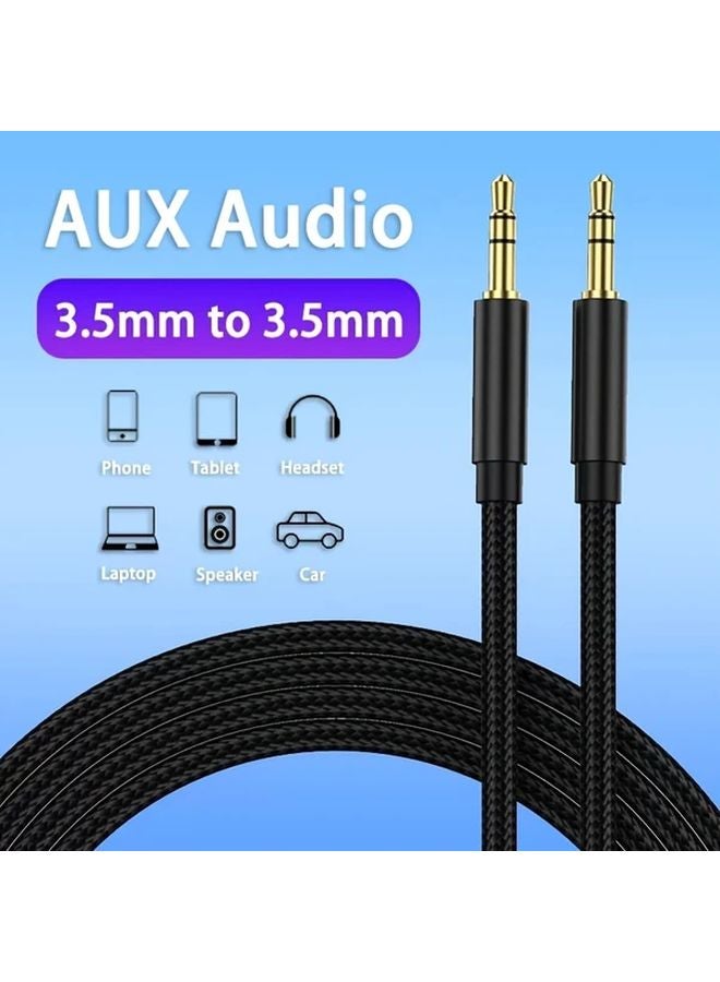 Black 3 5mm AUX Audio Cable Nylon Braid Gold Plated Connectors for Phone Car Speaker - Image 2