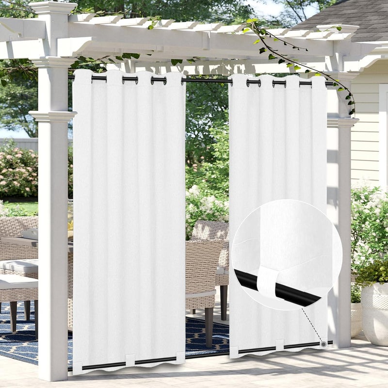 Easy-Going Linen Look Outdoor Curtains Waterproof Windproof Porch Curtains, Soft Thicken Outdoor Privacy Curtains for Patio, Gazebo, Grommet Top and Tab Bottom Drape, 2 Panels, 54x84 inch, White - Image 1