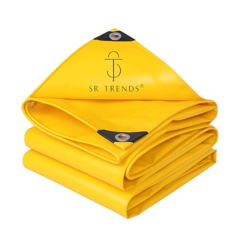 SR TRENDS Heavy-Duty Waterproof Tirpal/Tadpatri/Tarpaulin/Tarp (150 GSM) – UV & Tear Resistant, Reinforced Eyelets, Multi-Purpose Outdoor Cover (Yellow, 6 X 6 FT) - Image 1