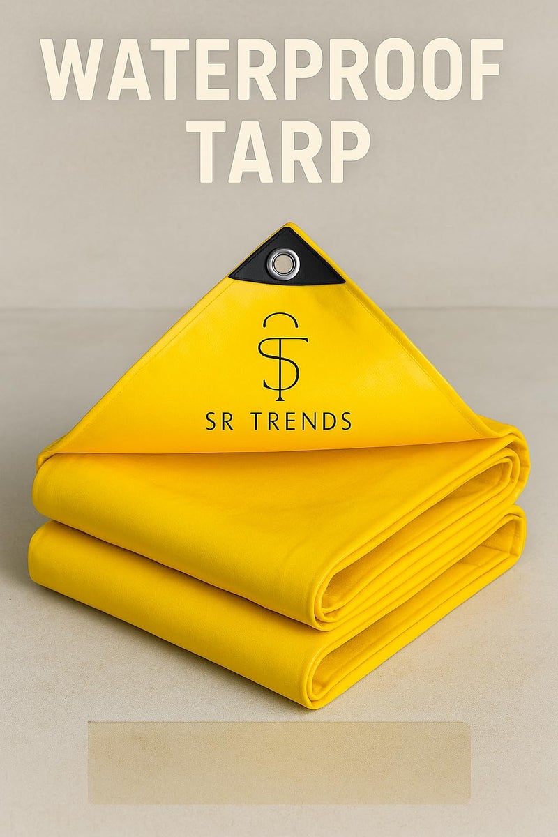 SR TRENDS Heavy-Duty Waterproof Tirpal/Tadpatri/Tarpaulin/Tarp (150 GSM) – UV & Tear Resistant, Reinforced Eyelets, Multi-Purpose Outdoor Cover (Yellow, 6 X 6 FT) - Image 3