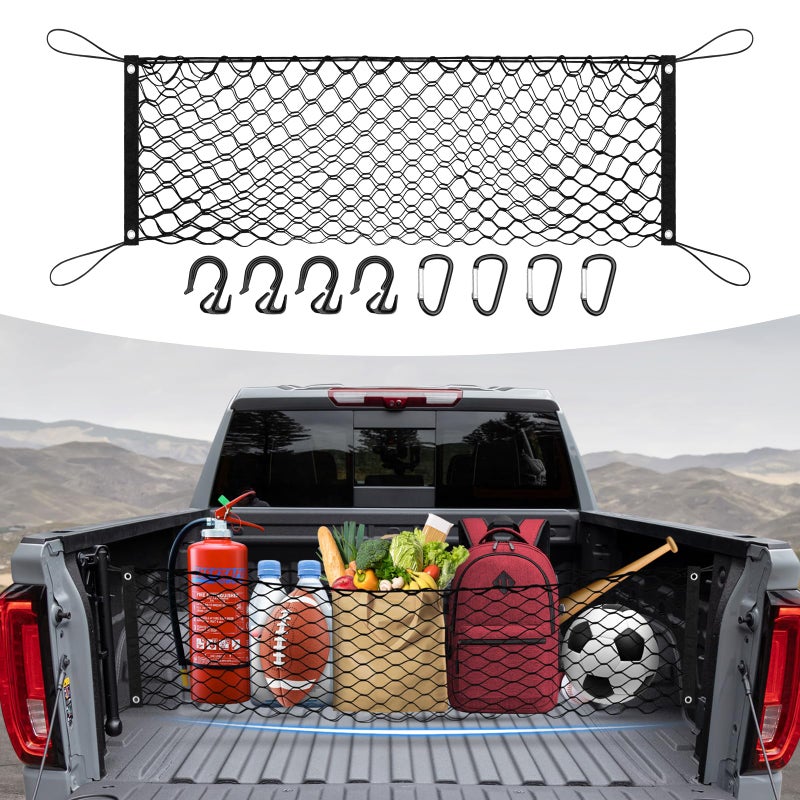 شبكة حمولة سرير الشاحنة Canvcle لعام 2013-2025 2026 GMC SierraChevy Silverado 1500 2500 3500 ملحقات شبكة تخزين مرنة من النايلون