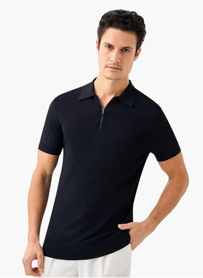 ايكونيك Iconic Slim Fit Collared Pullover with Zip Closure