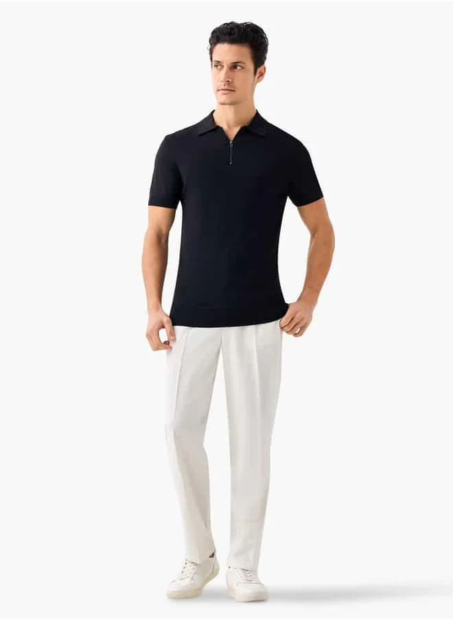 ايكونيك Iconic Slim Fit Collared Pullover with Zip Closure
