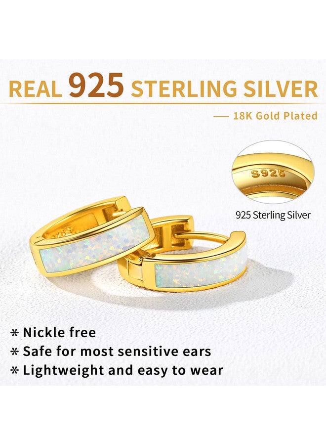ChicSilver Opal Huggie Earrings 18K Gold Plated White Opal Hinged Hoop Earrings Sterling Silver Small Hoops For Women Ladies Hypoallergenic Round Sleeper Earrings - Image 5