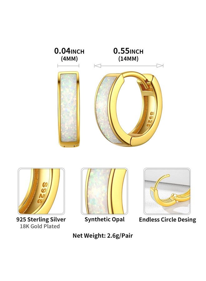 ChicSilver Opal Huggie Earrings 18K Gold Plated White Opal Hinged Hoop Earrings Sterling Silver Small Hoops For Women Ladies Hypoallergenic Round Sleeper Earrings - Image 4