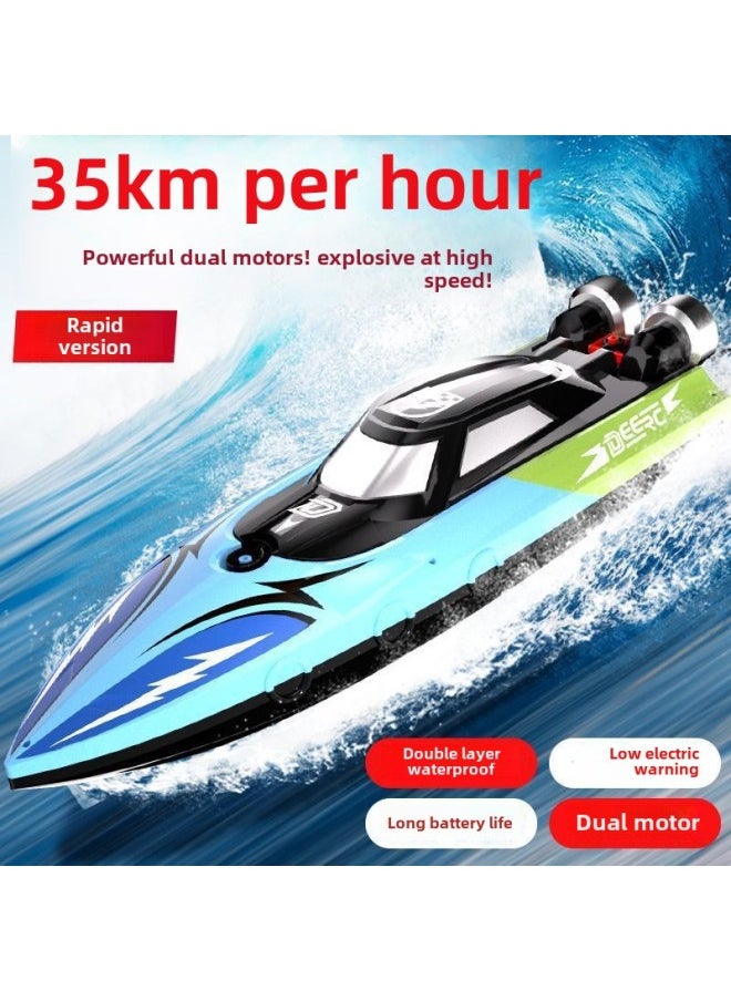 Remote Control Electric Boat High Speed Speedboat Large Large Horsepower Can Be Launched Boy Water Children Girl Bag Metal-Colour:[35 Kilometers Per Hour] Dual-motor Super-speed Speedboat-elf Blue-Specification:[official Standard Single Battery] Free Remote Control Battery/lifetime Warranty  - Image 1