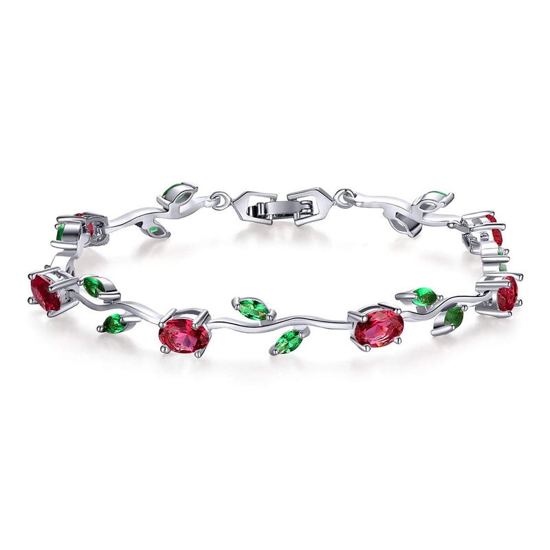 BISAER Lovely Rose Gold Plated Bracelet Rose Tennis Bracelet Link Bracelet AAA Cubic Zirconia Gemstone Flower Vine 7 Inches Bracelet for Mothers Girls Girlfriends - Image 1