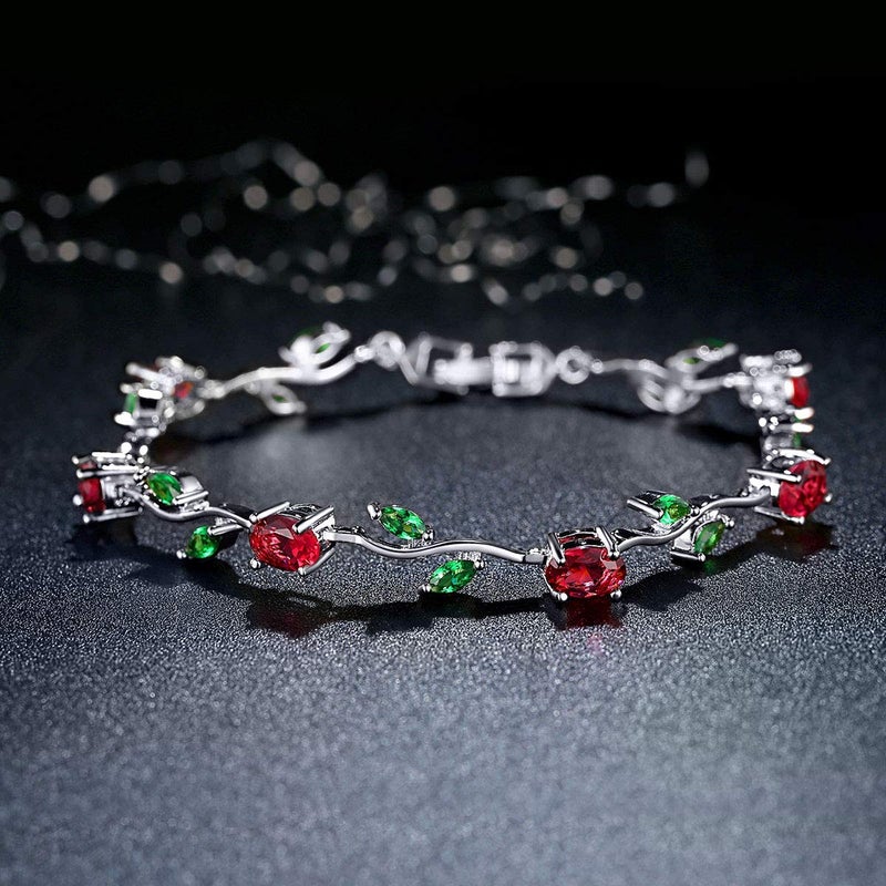 BISAER Lovely Rose Gold Plated Bracelet Rose Tennis Bracelet Link Bracelet AAA Cubic Zirconia Gemstone Flower Vine 7 Inches Bracelet for Mothers Girls Girlfriends - Image 2