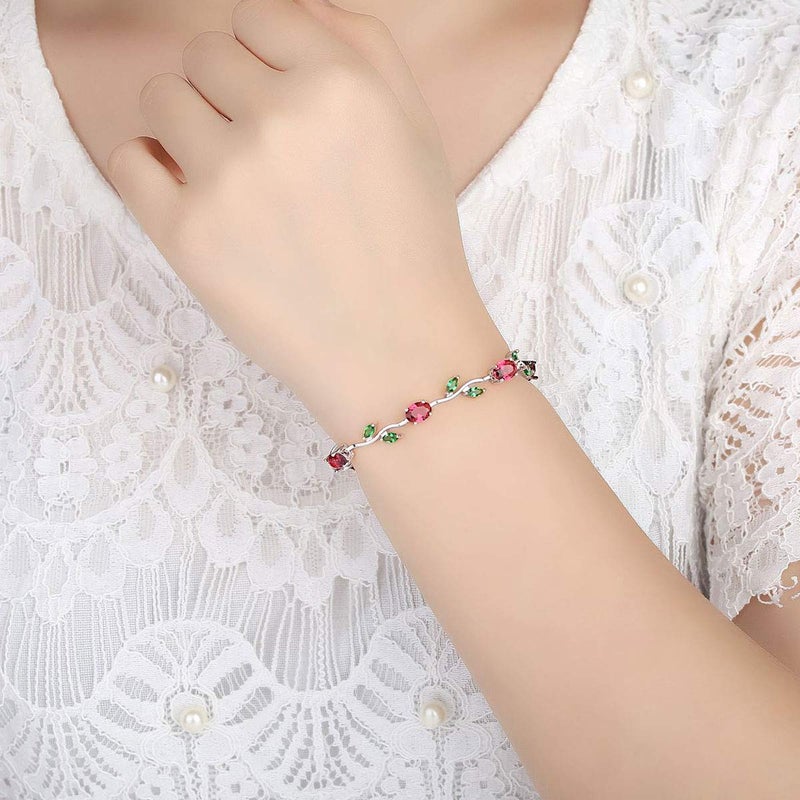 BISAER Lovely Rose Gold Plated Bracelet Rose Tennis Bracelet Link Bracelet AAA Cubic Zirconia Gemstone Flower Vine 7 Inches Bracelet for Mothers Girls Girlfriends - Image 4