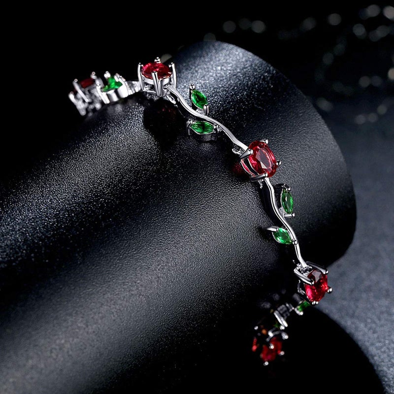 BISAER Lovely Rose Gold Plated Bracelet Rose Tennis Bracelet Link Bracelet AAA Cubic Zirconia Gemstone Flower Vine 7 Inches Bracelet for Mothers Girls Girlfriends - Image 3