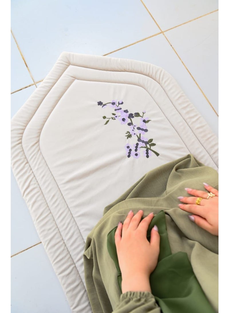 Premium Padded Medical Prayer Mat with Floral Embroidery – Soft, Foldable & Comfortable for Women