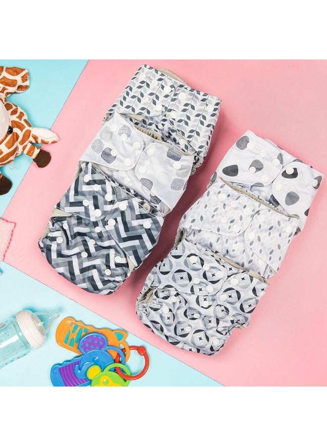سيمبل بيينغ Reusable Cloth Diapers, 6 Pack Pocket Adjustable Size, Waterproof Cover, 6 Inserts, Wet Bag, Double Gusset (Grey Scales) - Image 2