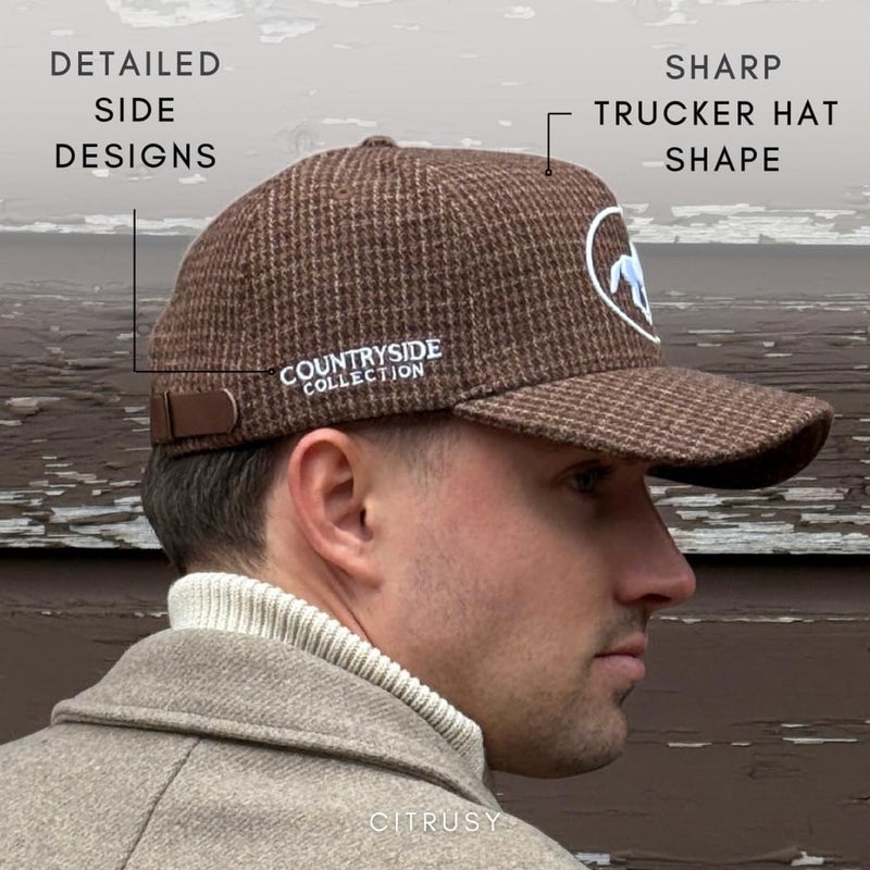 CITRUSY Vintage Western Trucker Hat | Men & Women | Embroidered Trendy Caps | Country Cute Hats for Cowgirls & Cowboys | Camo Denim Cotton Styles | Snapback Hat (Stampede | Houndstooth) - Image 5