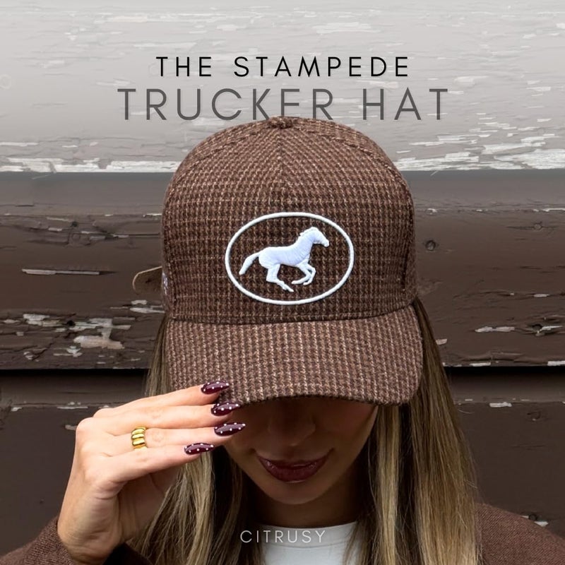 CITRUSY Vintage Western Trucker Hat | Men & Women | Embroidered Trendy Caps | Country Cute Hats for Cowgirls & Cowboys | Camo Denim Cotton Styles | Snapback Hat (Stampede | Houndstooth) - Image 4