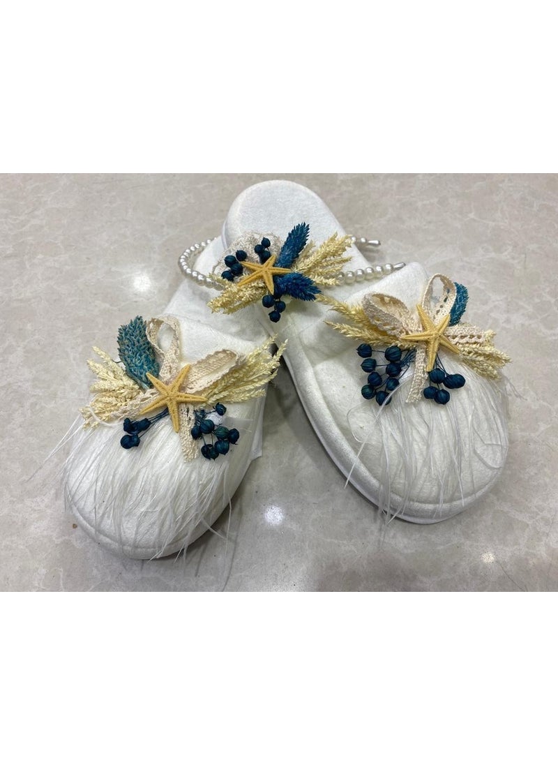 Funda Tasarım Funda Design Maternity Slippers Crown Set Petrol Blue Dried Flower Crown  - Image 2