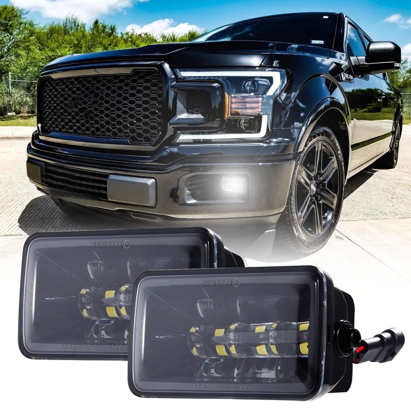 XPCTD مصابيح ضباب LED ترقية XPCTD مع مصابيح DRL بديلة لمصد الضباب متوافقة مع فورد F150 2015 2016 2017 2018 2019 2020 زوج واحد أسود (أسود مع هالة) - Image 1
