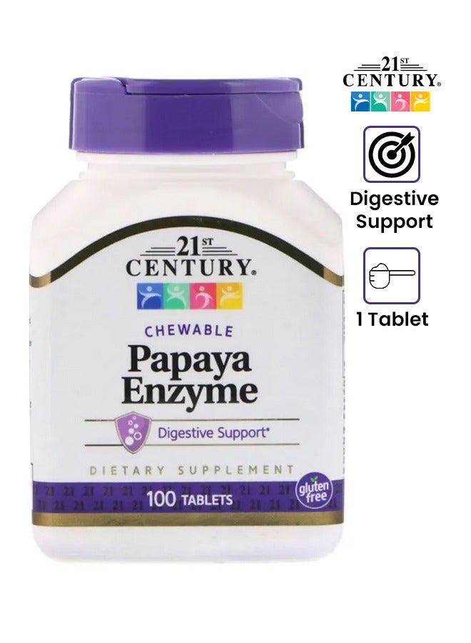 القرن الحادي والعشرون مكمل غذائي من إنزيم البابايا قابل للمضغ - 100 قرص - Image 1