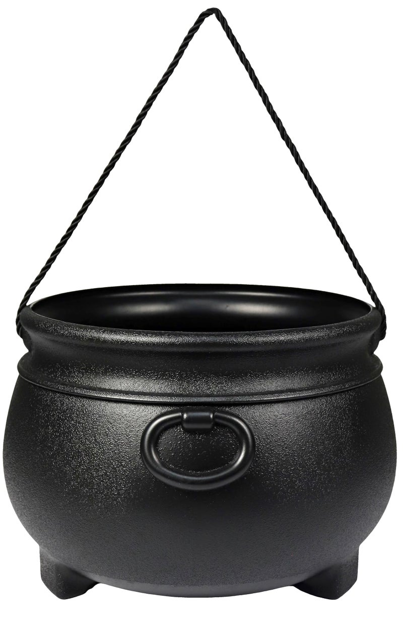 GIFTEXPRESS 12" Black Cauldron - Large Plastic St. Patrick's Day Pot of Gold Coin Party Bucket Decor - Halloween Witch Kettle For Candy, Treats & Punch Bowl - Image 1