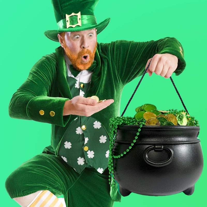 GIFTEXPRESS 12" Black Cauldron - Large Plastic St. Patrick's Day Pot of Gold Coin Party Bucket Decor - Halloween Witch Kettle For Candy, Treats & Punch Bowl - Image 2