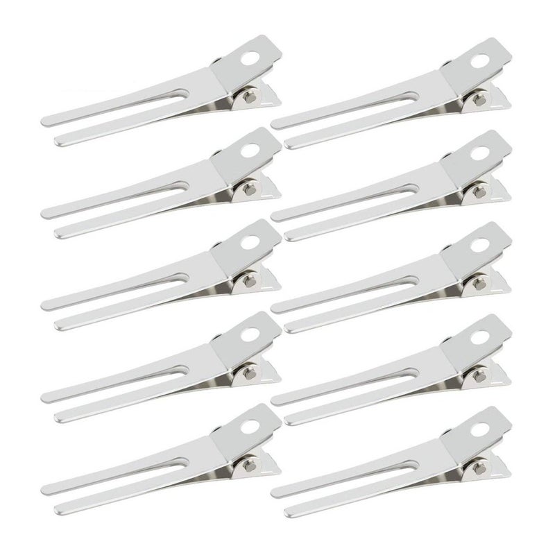 Wobe 50pcs Hairdressing Double Prong Curl Clips, Wobe 1.8" Setting Section Hair Clips Metal Alligator Hairpins for Bow Great Pin Clip, Styling Salon, Barber (Silver) - Image 1