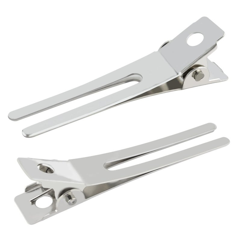 Wobe 50pcs Hairdressing Double Prong Curl Clips, Wobe 1.8" Setting Section Hair Clips Metal Alligator Hairpins for Bow Great Pin Clip, Styling Salon, Barber (Silver) - Image 2