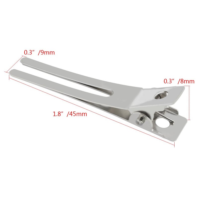 Wobe 50pcs Hairdressing Double Prong Curl Clips, Wobe 1.8" Setting Section Hair Clips Metal Alligator Hairpins for Bow Great Pin Clip, Styling Salon, Barber (Silver) - Image 3