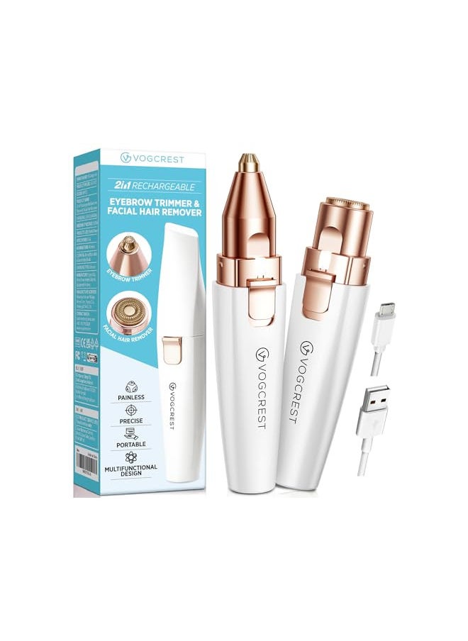 VG VOGCREST Rechargeable Eyebrow Trimmer & Facial Hair Remover for Women, 2 in 1 Eyebrow Razor and Painless Hair Remover, Eyebrow Lips Body Facial Hair Removal for Women with Built-in LED Light  - Image 1