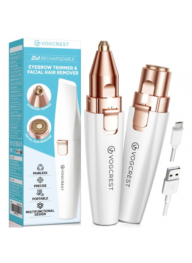 VG VOGCREST Rechargeable Eyebrow Trimmer & Facial Hair Remover for Women, 2 in 1 Eyebrow Razor and Painless Hair Remover, Eyebrow Lips Body Facial Hair Removal for Women with Built-in LED Light  - Image 2