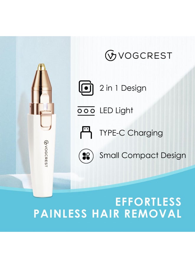 VG VOGCREST Rechargeable Eyebrow Trimmer & Facial Hair Remover for Women, 2 in 1 Eyebrow Razor and Painless Hair Remover, Eyebrow Lips Body Facial Hair Removal for Women with Built-in LED Light  - Image 4