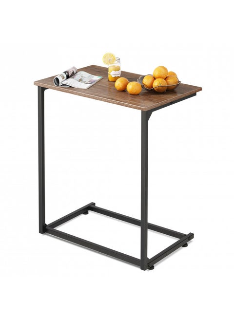 WLIVE Wide Snack Side Table, C Shaped End Table for Sofa Couch and Bed, Laptop Table, Work from Home, 26 Inch Tall, Light Brown