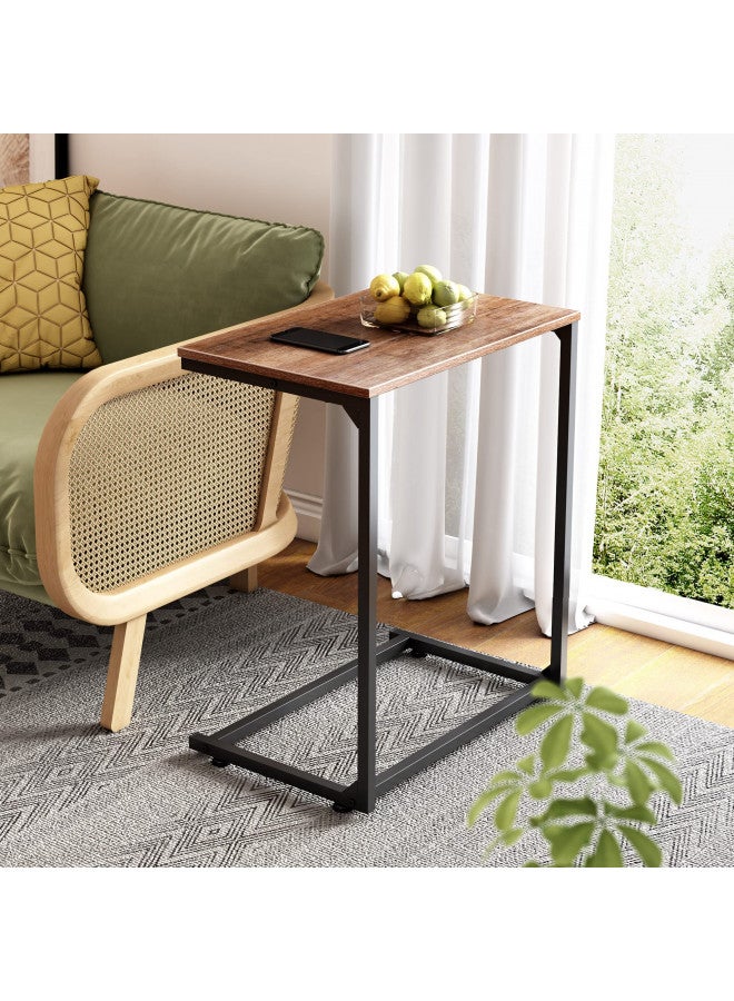 WLIVE Wide Snack Side Table, C Shaped End Table for Sofa Couch and Bed, Laptop Table, Work from Home, 26 Inch Tall, Light Brown